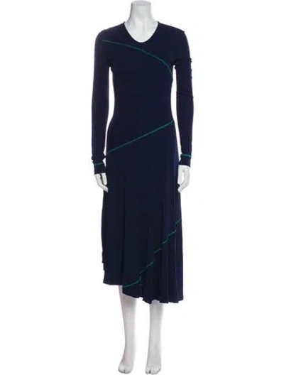 Pre-owned Colovos Crew Neck Midi Length Dress In Blue