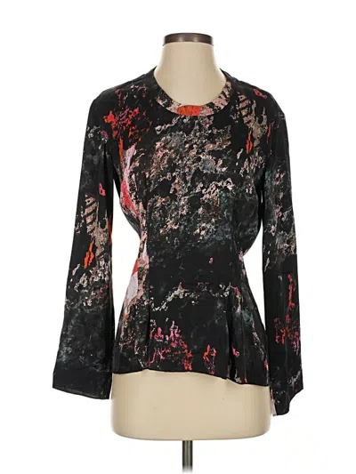 Pre-owned Colovos Long Sleeve Silk Top Black Keyhole Neckline Tops