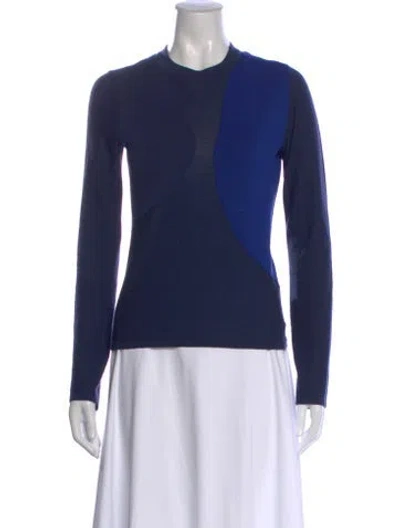 Pre-owned Colovos Merino Wool Colorblock Pattern Sweater In Blue