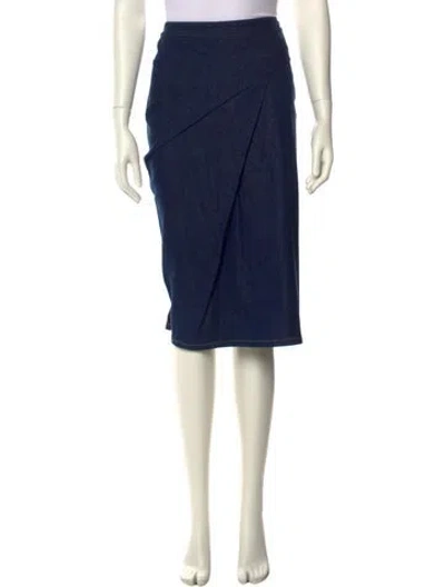 Pre-owned Colovos Pleated Accents Knee-length Skirt In Blue