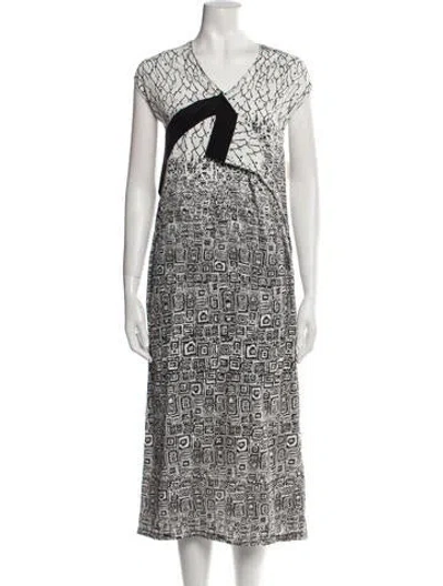 Pre-owned Colovos Printed Midi Length Dress In White