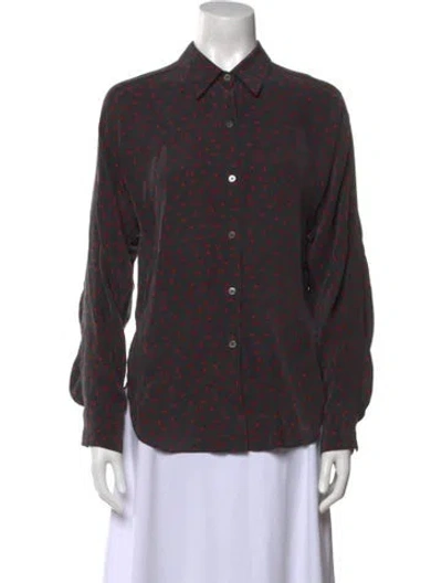Pre-owned Colovos Silk Printed Button-up Top In Black