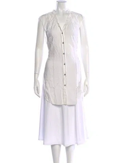 Pre-owned Colovos Striped V-neck Button-up Top In White