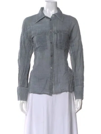 Pre-owned Colovos Virgin Wool Long Sleeve Button-up Top In Gray