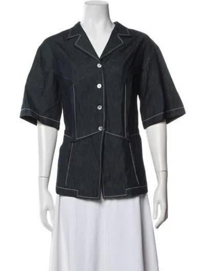 Pre-owned Colovos V-neck Short Sleeve Button-up Top In Blue