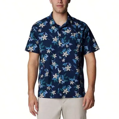 Columbia Arrow Springs Shirt Men's Collegiate Tropical Short Sleeve Fts809 In Blue