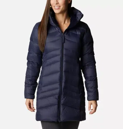 Columbia Autumn Park Puffer Jacket Women Navy 650-down Hooded Full Zip Ups707 In Blue