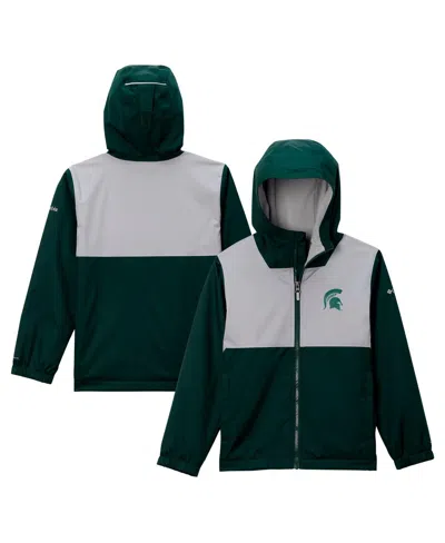 Columbia Kids' Big Boys And Girls Green Michigan State Spartans Rainy Fields Lined Omni-tech Full-zip Hoodie Jacket