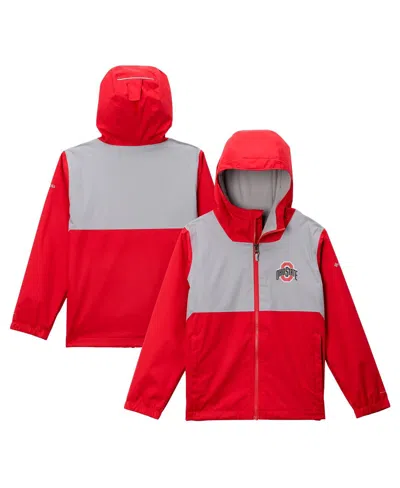 Columbia Big Boys And Girls Scarlet Ohio State Buckeyes Rainy Fields Lined Omni-tech Full-zip Hoodie Jacket