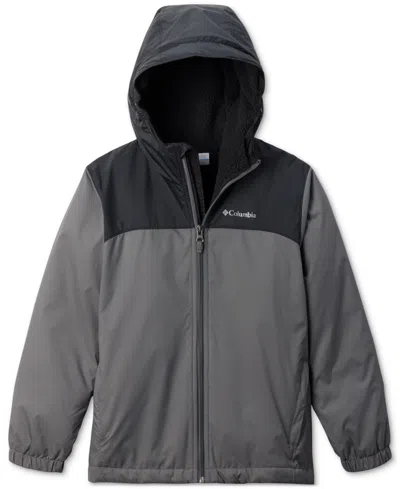 Columbia Kids' Big Boys Glennaker Ii Fleece-lined Full-zip Hooded Rain Jacket In City Grey,black