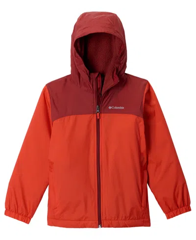Columbia Kids' Big Boys Glennaker Ii Fleece-lined Full-zip Hooded Rain Jacket In Super Sonic,red Oxide