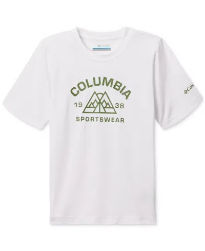 Columbia Kids' Big Boys Mount Echo Short Sleeves T-shirt In White,peaked Badge
