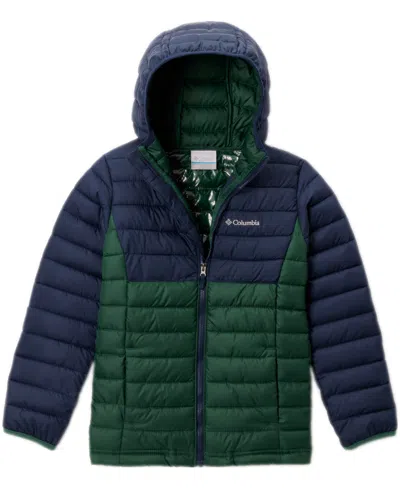 Columbia Kids' Big Boys Powder Lite Ii Quilted Colorblocked Full-zip Hooded Jacket In Blue