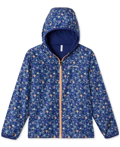 Columbia Kids' Big Girls Pixel Grabber Reversible Hooded Jacket In Dark Sapphire