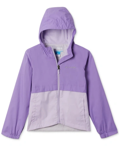 Columbia Kids' Big Girls Rain-zilla Colorblocked Fleece-lined Full-zip Hooded Rain Jacket In Paisley Purple