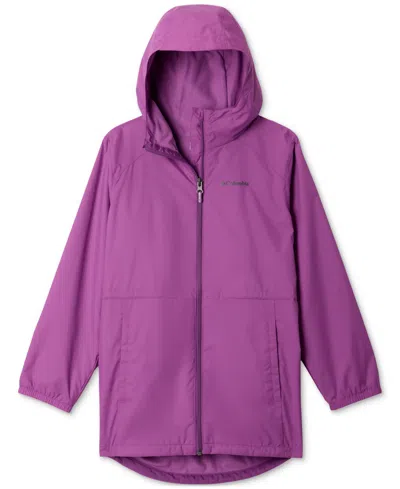 Columbia Kids' Big Girls Switchback Long Hooded Waterproof Jacket In Razzle
