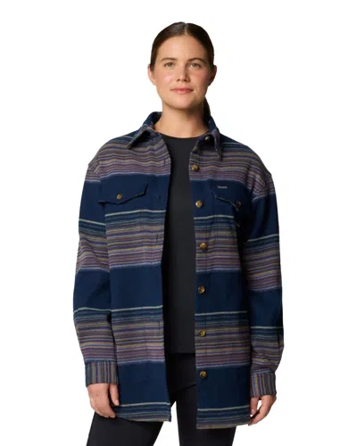 Columbia Calico Basin Shirt Jacket Women Blue Striped Button Front Jax762 In Multi