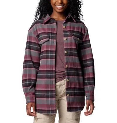 Columbia Calico Basin Shirt Jacket Women's Multi Plaid Pockets Button Up Jax779 In Purple