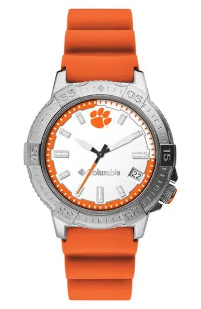 Columbia Clemson University 3-hand Quartz Silicone Strap Watch, 45mm In Orange