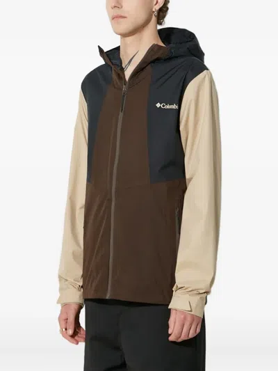 Columbia Colour-block Zip-front Hooded Jacket In Brown