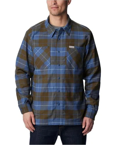 Columbia Cornell Woods Shirt Jacket Men'sblue Brown Plaid Fleece Lined Gbo16 In Blue