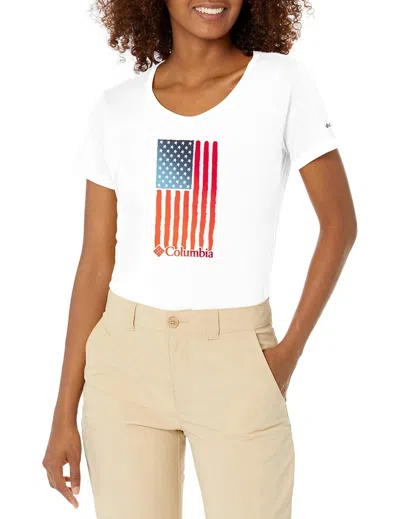 Columbia Daisy Days T-shirt Womens White Graphic Watercolor Flag Pullover Fts466