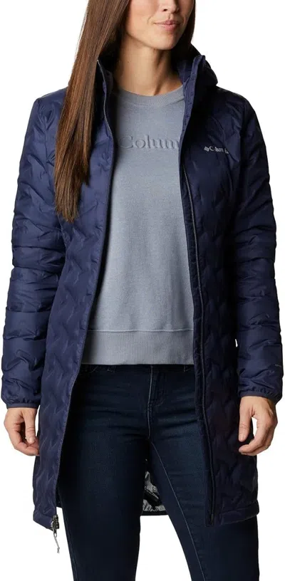 Columbia Delta Ridge Long Down Jacket Women's Blue Hooded Full Zip Sgn1545