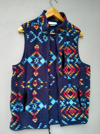 Pre-owned Columbia Fleece Abstract Vest Navajo In Multi