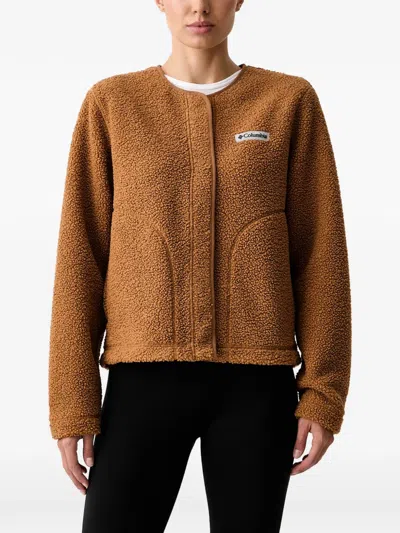 Columbia Fleece-texture Logo-patch Jacket In Brown