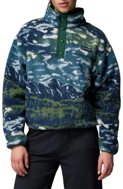 Columbia Helvetia Ii Print Crop Fleece Pullover In Blue