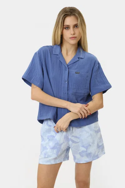 COLUMBIA HOLLY HIDEAWAY BREEZY SHIRT TOP WOMENS BLUE COTTON BUTTON UP FTS649