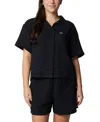 Columbia Holly Hideaway Breezy Shirt Top Womens Black Cotton Button Up Fts689 In Black