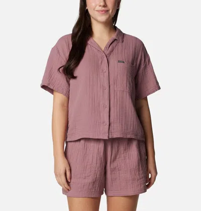 Columbia Holly Hideaway Shirt Women's Purple 100% Cotton Button Up Kfc358 In Pink