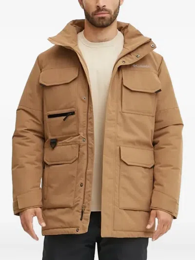 Columbia Hooded Flap-pocket Padded Jacket In Brown