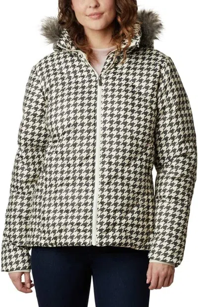 Columbia Icy Heights Ii Down Jacket Women White Houndstooth Full Zip Sgn1539 In Gray