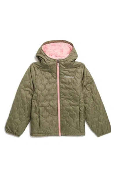 Columbia Kids' Bella Water Resistant Hooded Faux Fur Lined Quilted Jacket In Stone Green