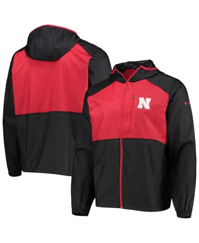 Columbia Men's  Black, Scarlet Nebraska Huskers Flash Forward Hoodie Full-zip Windbreaker Jacket In Black,scarlet