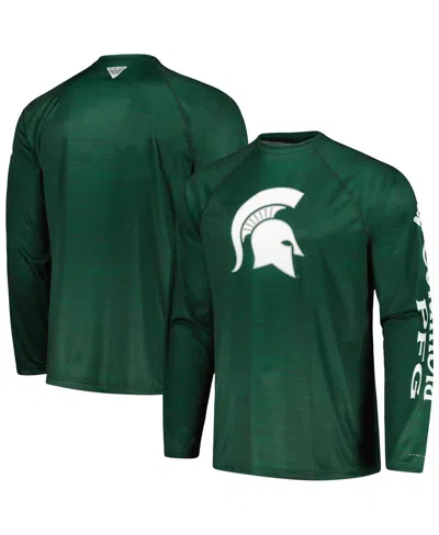 Columbia Men's  Green Michigan State Spartans Pfg Terminal Tackle Omni-shade Raglan Long Sleeve T-shi