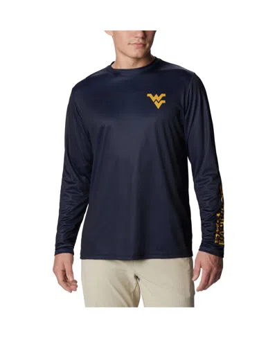 Columbia Men's  Navy West Virginia Mountaineers Terminal Shot Omni-shade Omni-wick Long Sleeve T-shir