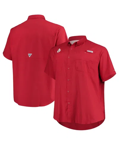 COLUMBIA MEN'S CRIMSON OKLAHOMA SOONERS BIG TALL TAMIAMI OMNI-SHADE BUTTON-DOWN SHIRT