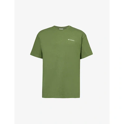 Columbia Mens Green Brand-print Crewneck Cotton-blend T-shirt
