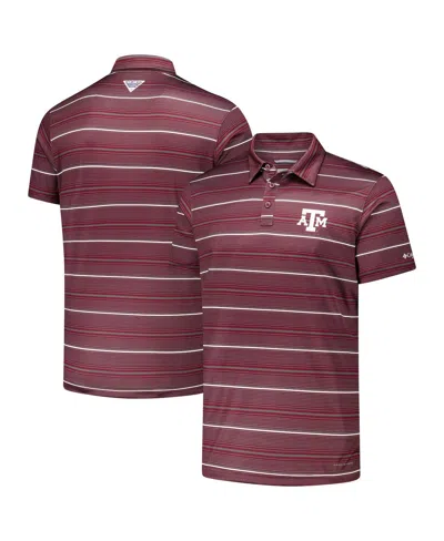 Columbia Men's Maroon Texas A&m Aggies Pfg Super Terminal Tackle Omni-shade Stripe Polo Shirt In Burgundy