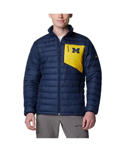COLUMBIA MEN'S NAVY MICHIGAN WOLVERINES DOUBLE BLITZ OMNI-HEAT INFINITY INSULATED FULL-ZIP JACKET