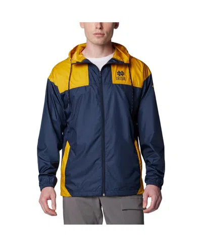 Columbia Men's Navy Notre Dame Fighting Irish Flash Challenger Ii Omni-shade Full-zip Hoodie Windbreaker Jack