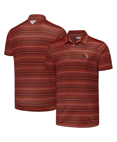 Columbia Men's Orange Oregon State Beavers Pfg Super Terminal Tackle Omni-shade Stripe Polo Shirt In Brown
