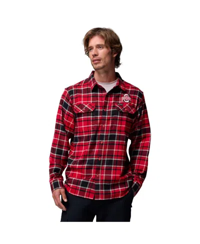 Columbia Men's Scarlet Ohio State Buckeyes Flare Gun Omni-wick Flannel Long Sleeve Button-up Shirt In Red