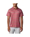 Columbia Men's Scarlet Ohio State Buckeyes Pfg Super Terminal Tackle Omni-shade Stripe Polo Shirt In Red