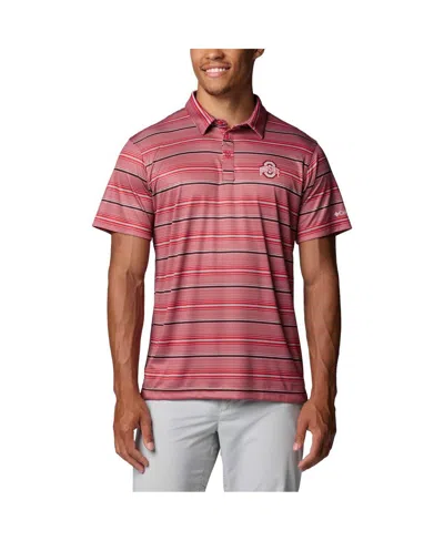 Columbia Men's Scarlet Ohio State Buckeyes Pfg Super Terminal Tackle Omni-shade Stripe Polo Shirt In Red