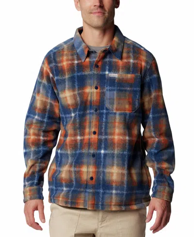 Columbia Men's Steens Mountain Ii Plaid Fleece Shirt Jacket In Collegiate Navy Omblur