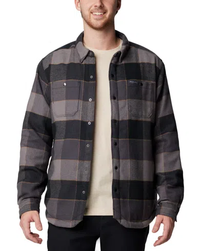 Columbia Men's Windward Ii Snap-front Sherpa Lined Plaid Shirt Jacket In Black Multi Windowpane Check